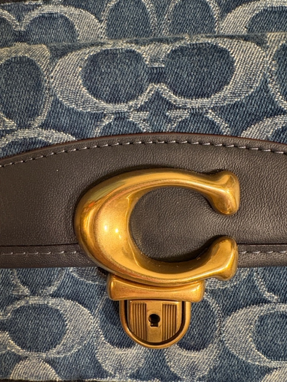Coach Blue Denim Signature C  Crossbody Bag with Tan Accents - Picture 4 of 15